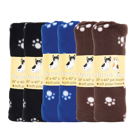 Monarch Brands Pet Blankets, 6PK PNP-PB-28X40-PAWS